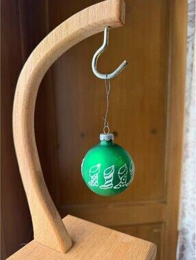 Vintage Shiny Brite Green Glass Christmas Ornament Mica Glitter Stockings USA